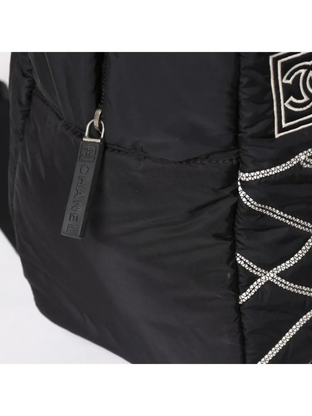 Chanel Sports Line Backpack CC Logo Nylon Stitch Black White